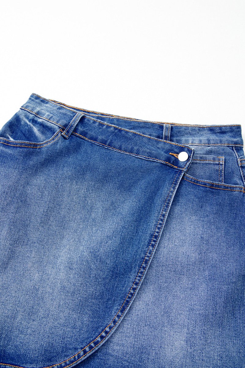 Ashleigh Blue Wrapped Crossed Waist Denim Mini Skirt Casual - Love Salve